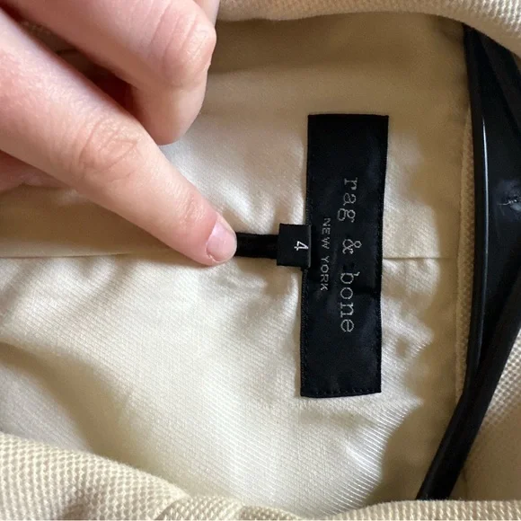rag & bone Nancie Pique Blazer Size 4 in Marshmallow White w/ Black Trim - Picture 3 of 6